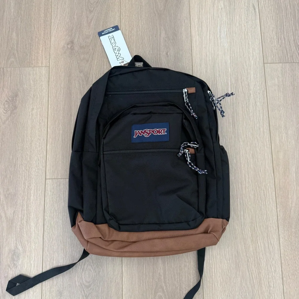 JanSport Cool Student Backpack Black Brown Laptop Sleeve JS0A2SDD008 NWT